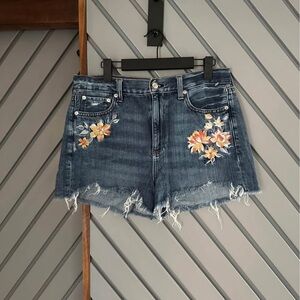 American Eagle Outfitters Blue Jean Shorts with Floral Embroidery